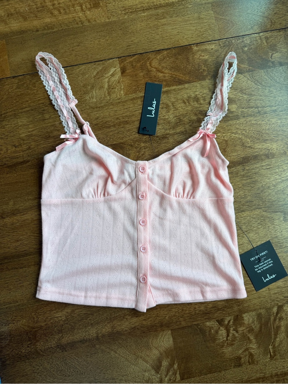 Lulu's Light Pink Lace-Trim Button-Front Cami